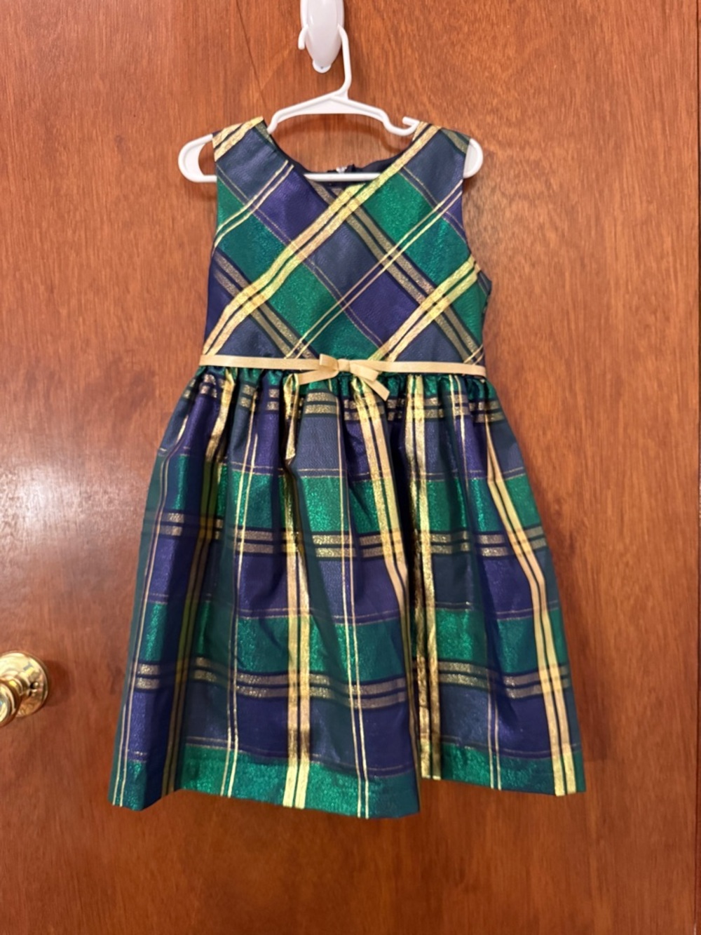 Bonnie Jean Green, Navy and Gold Plaid Party Dress